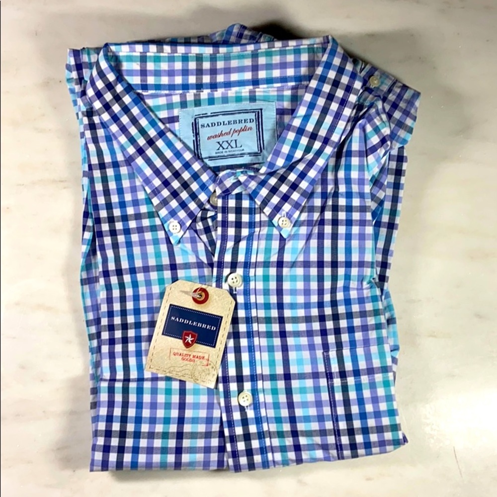 WASHED POPLIN SADDLEBRED PLAID TAILORED SHIRT